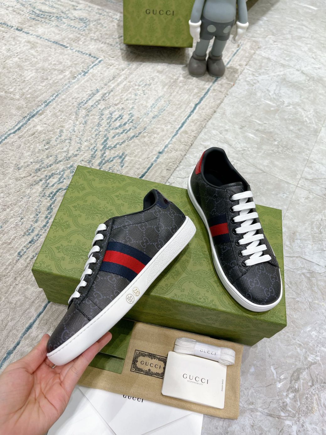 Giày Gucci Ace GG Supreme Black Like Auth
