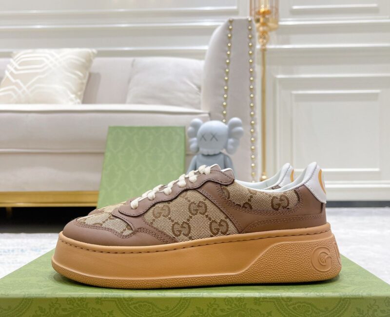 Giày Gucci GG Sneaker Brown leather họa tiết Orignal GG canvas Like Auth