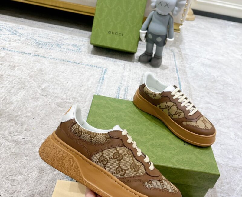 Giày Gucci GG Sneaker Brown leather họa tiết Orignal GG canvas Like Auth