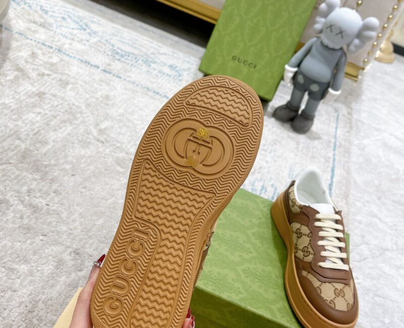 Giày Gucci GG Sneaker Brown leather họa tiết Orignal GG canvas Like Auth