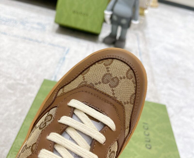 Giày Gucci GG Sneaker Brown leather họa tiết Orignal GG canvas Like Auth