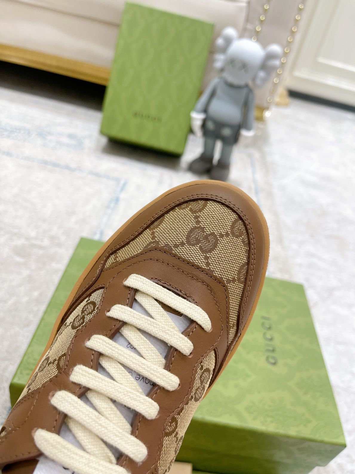 Giày Gucci GG Sneaker Brown leather họa tiết Orignal GG canvas Like Auth