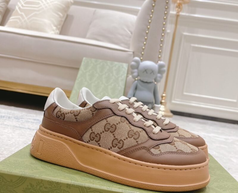 Giày Gucci GG Sneaker Brown leather họa tiết Orignal GG canvas Like Auth