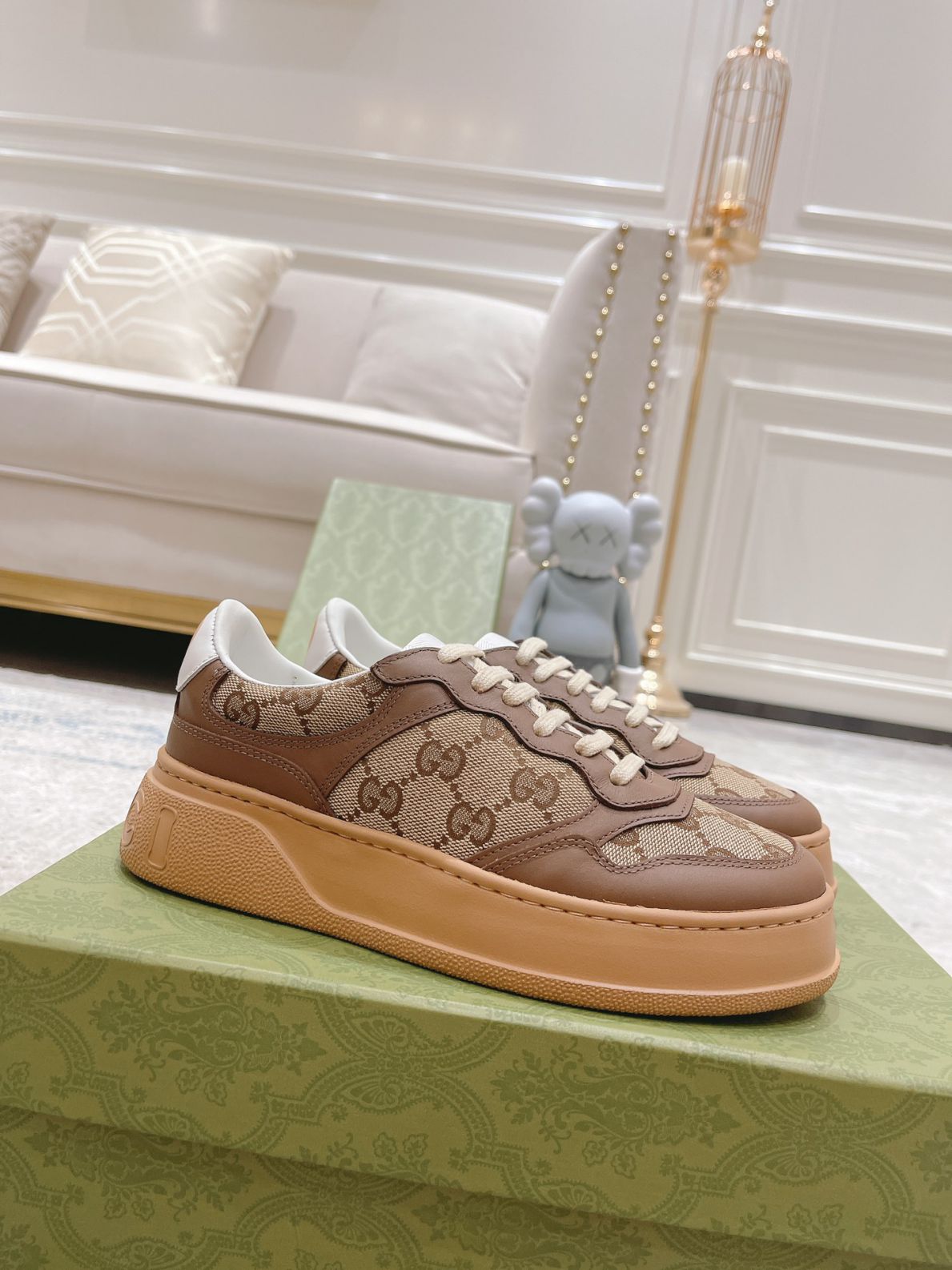 Giày Gucci GG Sneaker Brown leather họa tiết Orignal GG canvas Like Auth