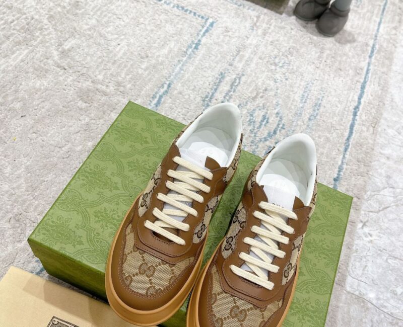 Giày Gucci GG Sneaker Brown leather họa tiết Orignal GG canvas Like Auth