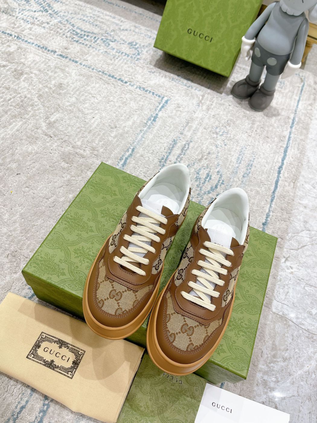 Giày Gucci GG Sneaker Brown leather họa tiết Orignal GG canvas Like Auth