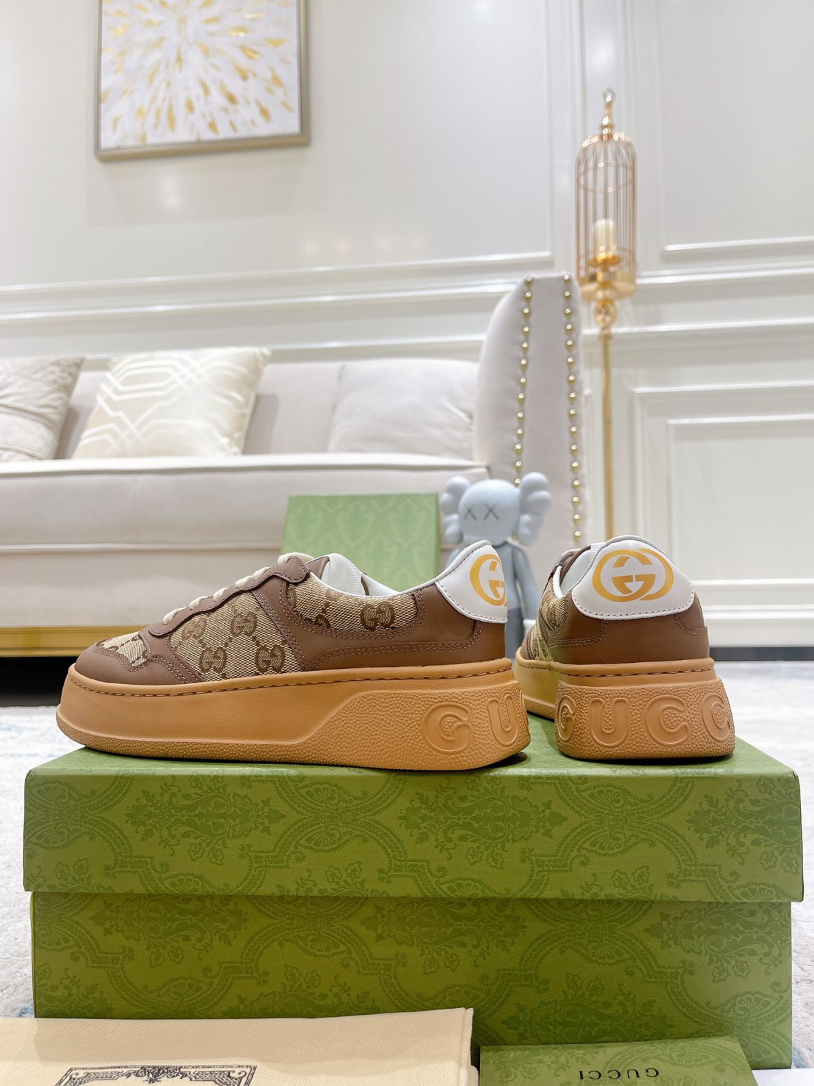 Giày Gucci GG Sneaker Brown leather họa tiết Orignal GG canvas Like Auth