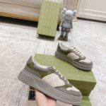 Giày Gucci GG Sneaker Green Grey Leather họa tiết GG Supreme Canvas Like Auth