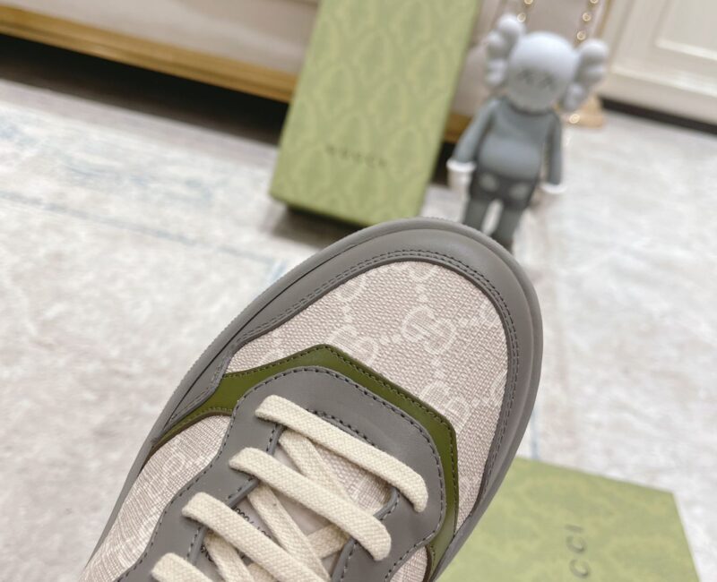 Giày Gucci GG Sneaker Green Grey Leather họa tiết GG Supreme Canvas Like Auth