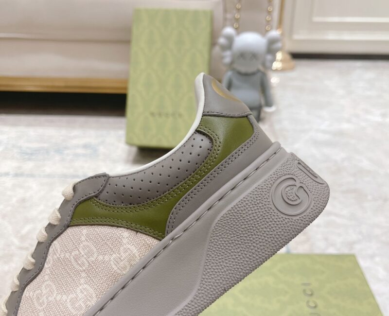 Giày Gucci GG Sneaker Green Grey Leather họa tiết GG Supreme Canvas Like Auth