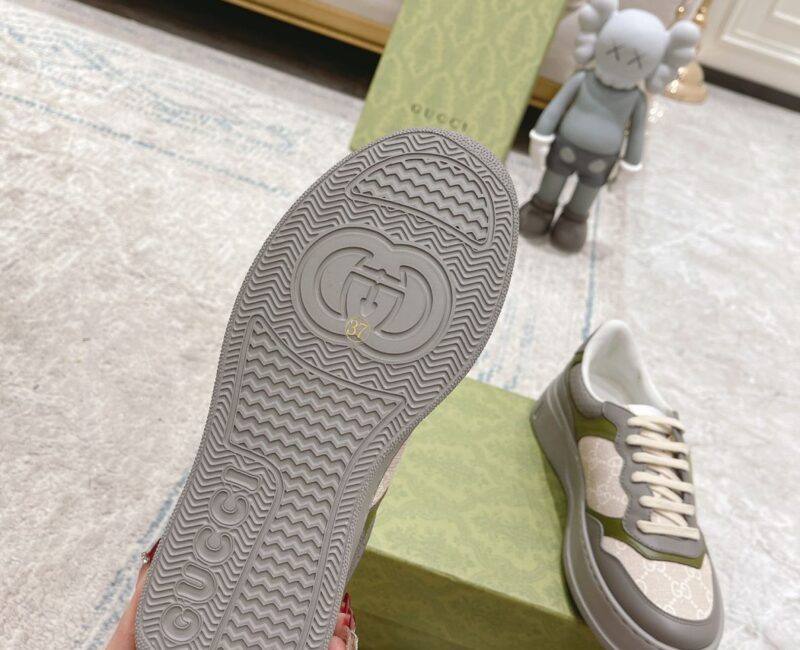 Giày Gucci GG Sneaker Green Grey Leather họa tiết GG Supreme Canvas Like Auth