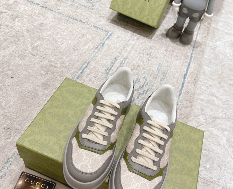 Giày Gucci GG Sneaker Green Grey Leather họa tiết GG Supreme Canvas Like Auth