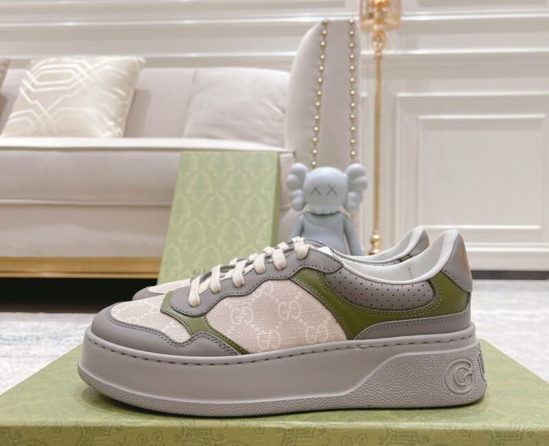 Giày Gucci GG Sneaker Green Grey Leather họa tiết GG Supreme Canvas Like Auth