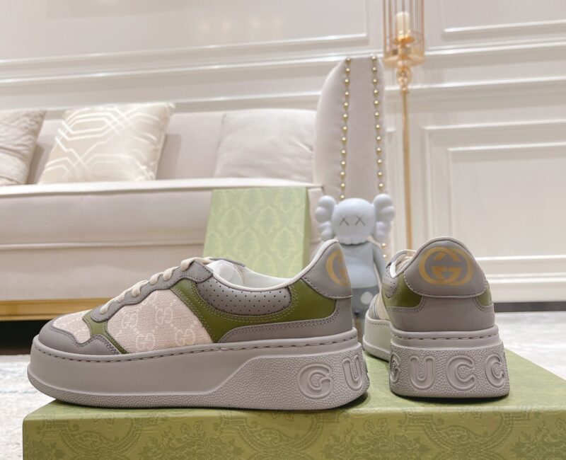 Giày Gucci GG Sneaker Green Grey Leather họa tiết GG Supreme Canvas Like Auth
