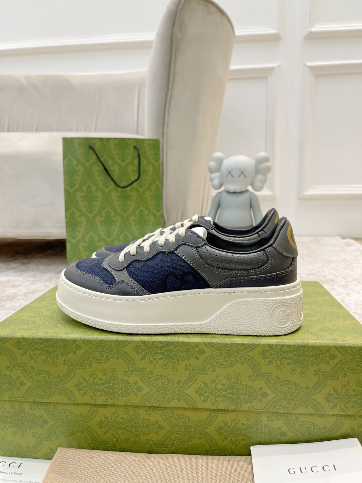 Giày Gucci GG Sneaker Grey Leather họa tiết GG Canvas Like Auth