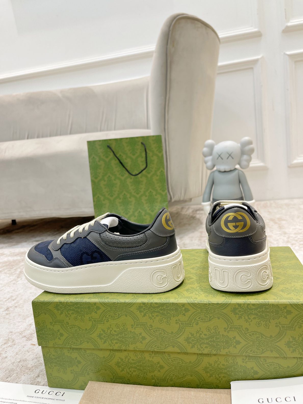 Giày Gucci GG Sneaker Grey Leather họa tiết GG Canvas Like Auth