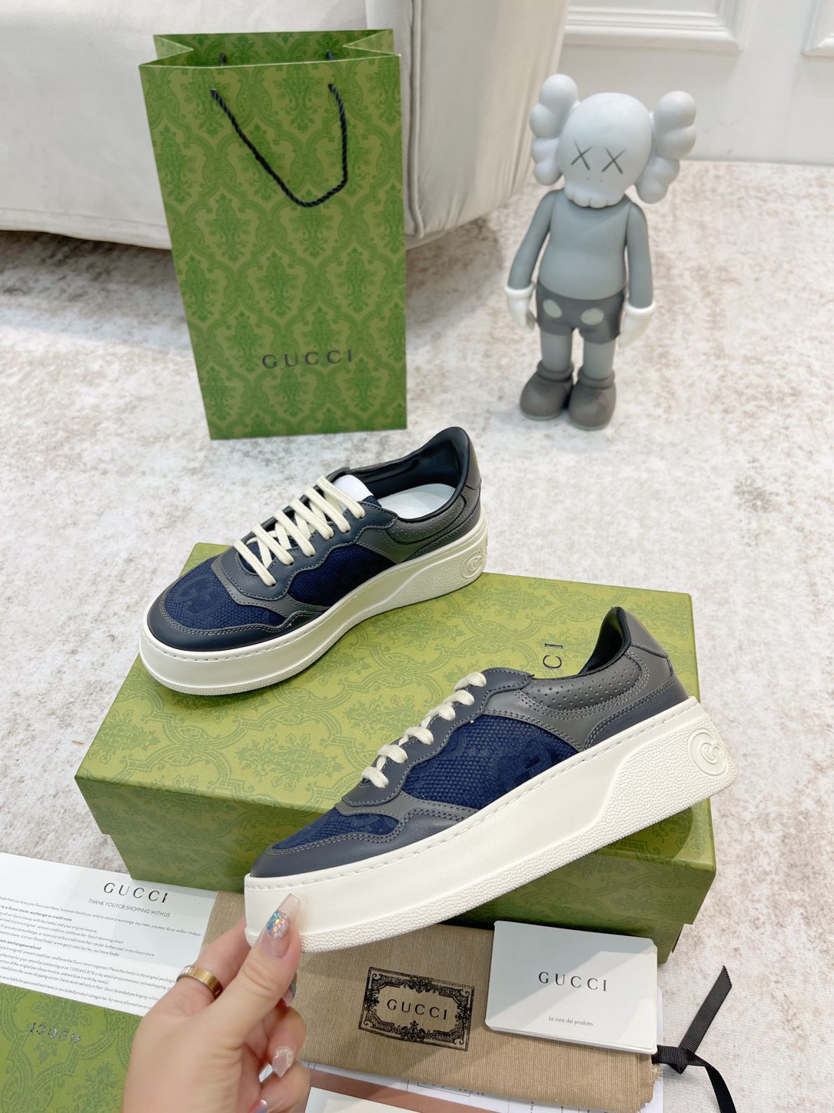 Giày Gucci GG Sneaker Grey Leather họa tiết GG Canvas Like Auth