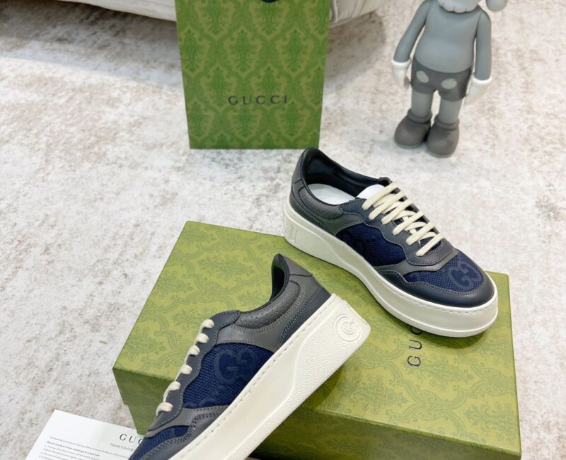 Giày Gucci GG Sneaker Grey Leather họa tiết GG Canvas Like Auth