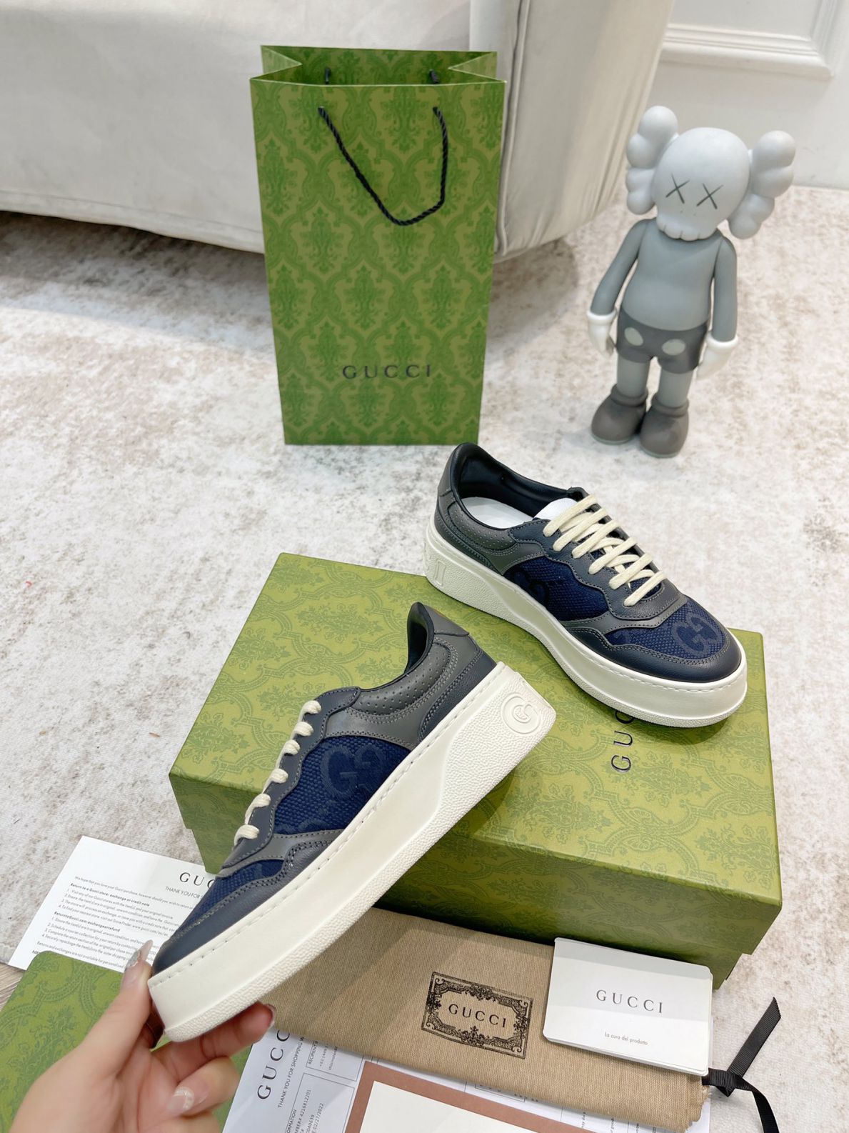 Giày Gucci GG Sneaker Grey Leather họa tiết GG Canvas Like Auth