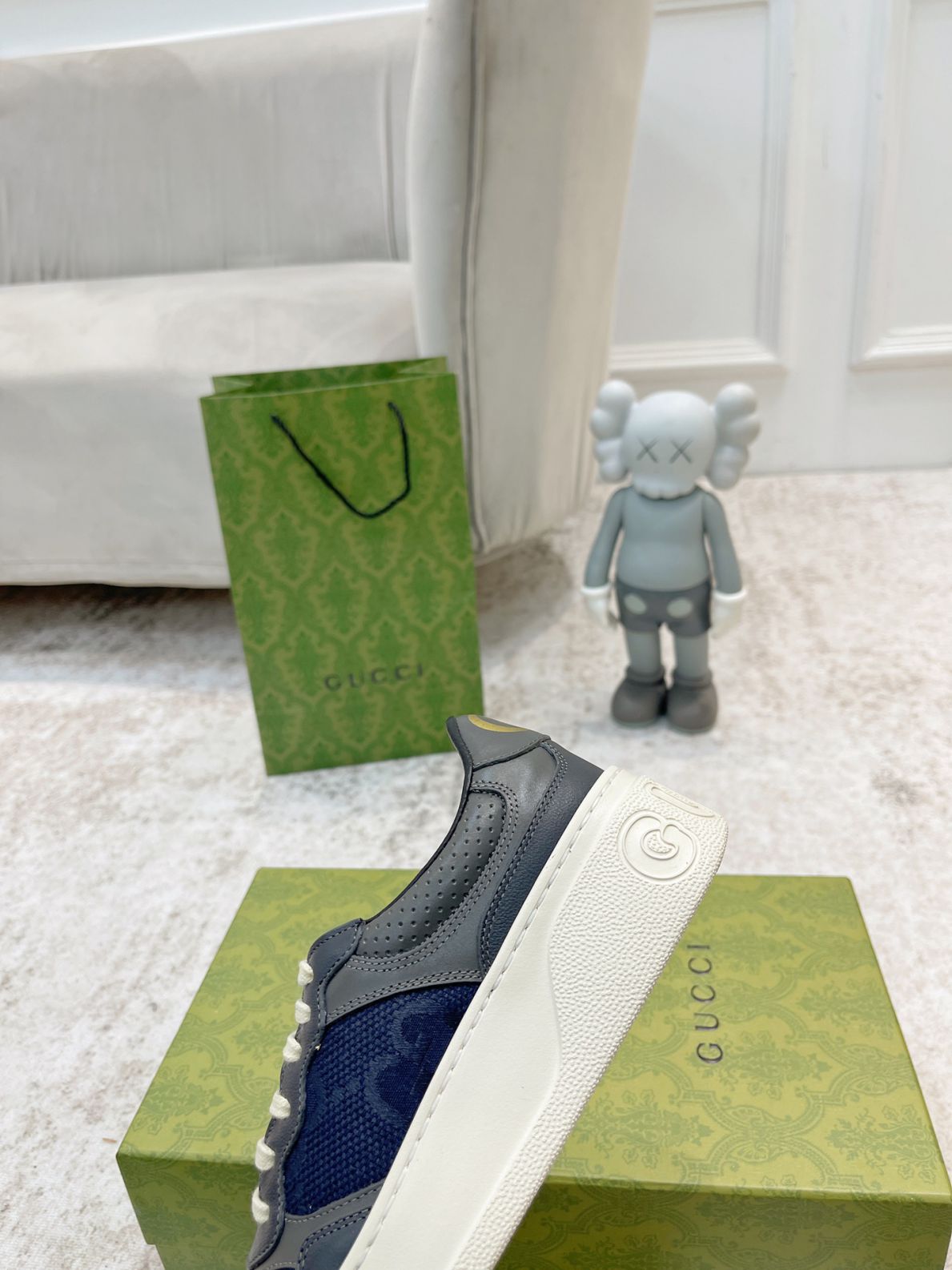 Giày Gucci GG Sneaker Grey Leather họa tiết GG Canvas Like Auth