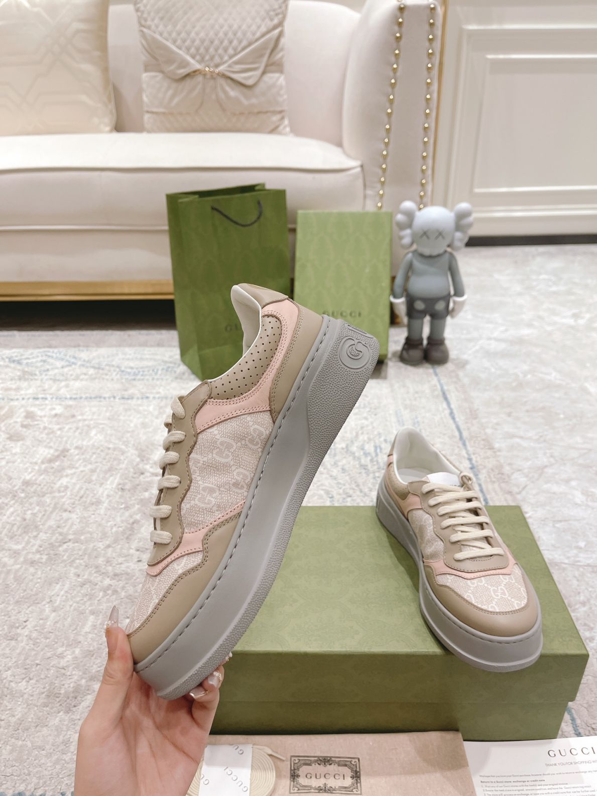 Giày Gucci GG Sneaker Oatmeal Light Pink GG Supreme (Women's) Like Auth