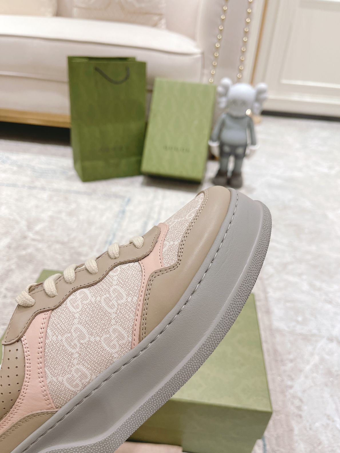 Giày Gucci GG Sneaker Oatmeal Light Pink GG Supreme (Women's) Like Auth
