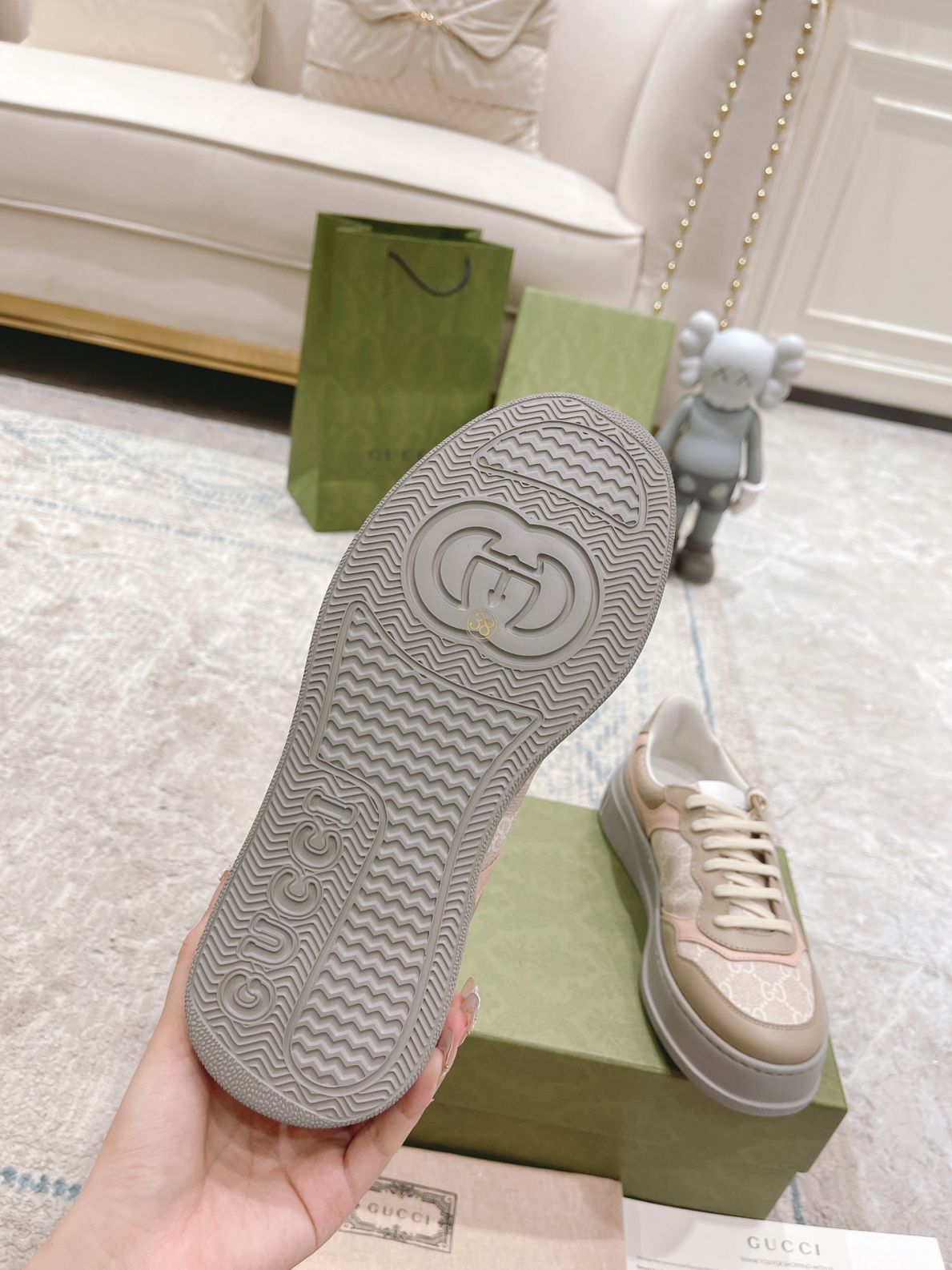 Giày Gucci GG Sneaker Oatmeal Light Pink GG Supreme (Women's) Like Auth