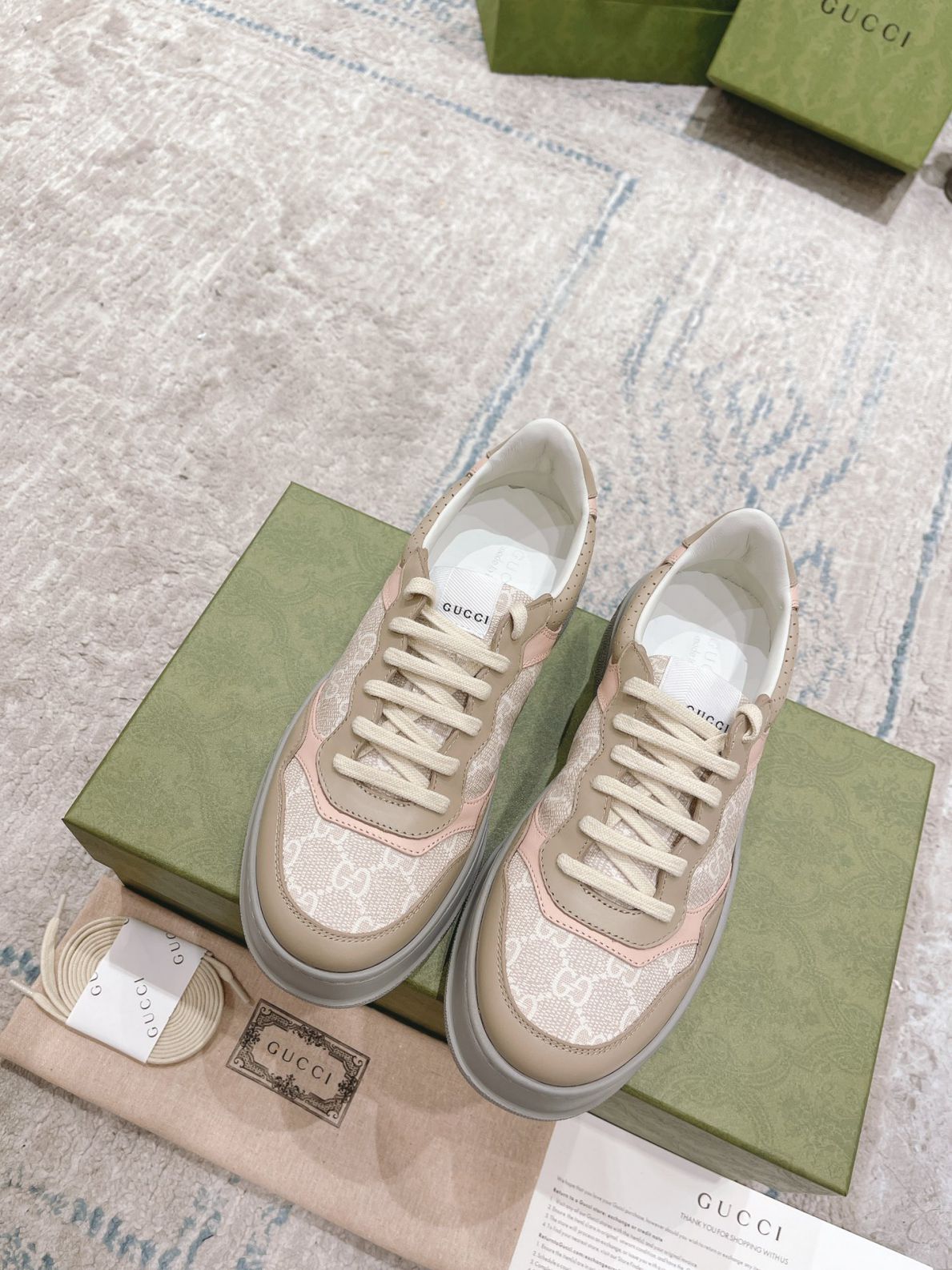 Giày Gucci GG Sneaker Oatmeal Light Pink GG Supreme (Women's) Like Auth