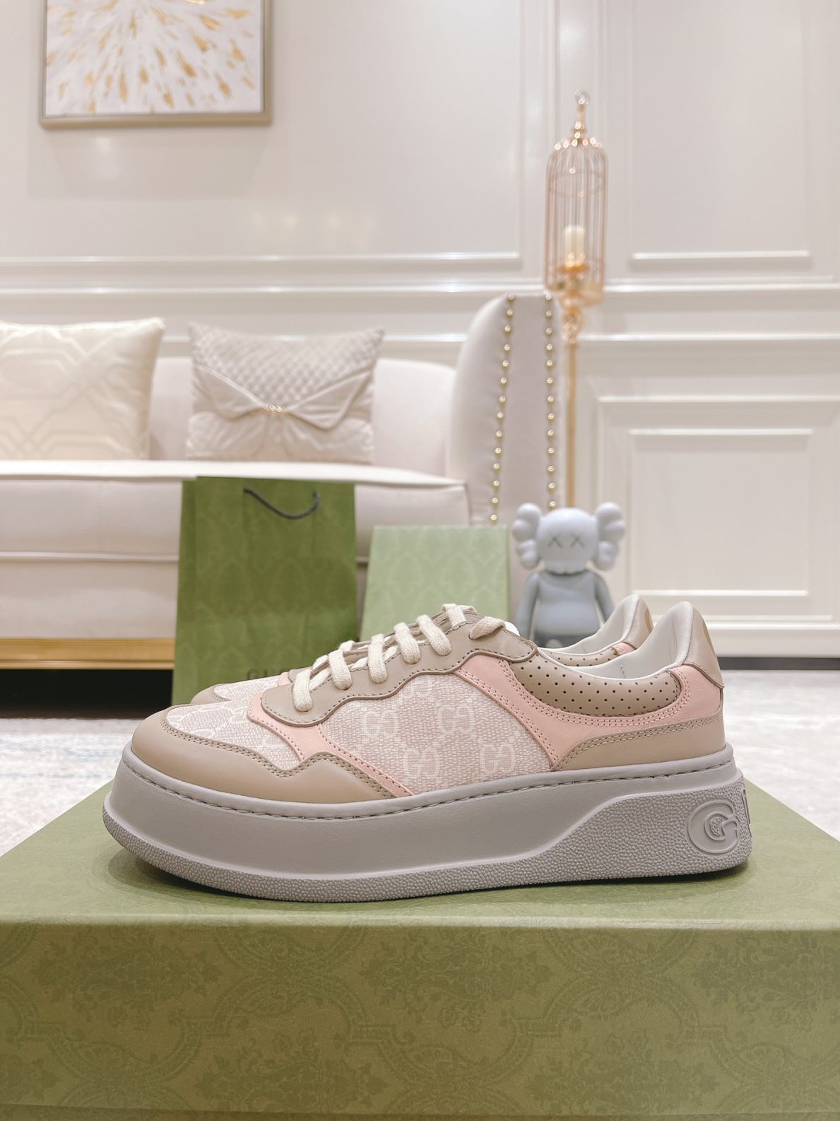 Giày Gucci GG Sneaker Oatmeal Light Pink GG Supreme (Women's) Like Auth