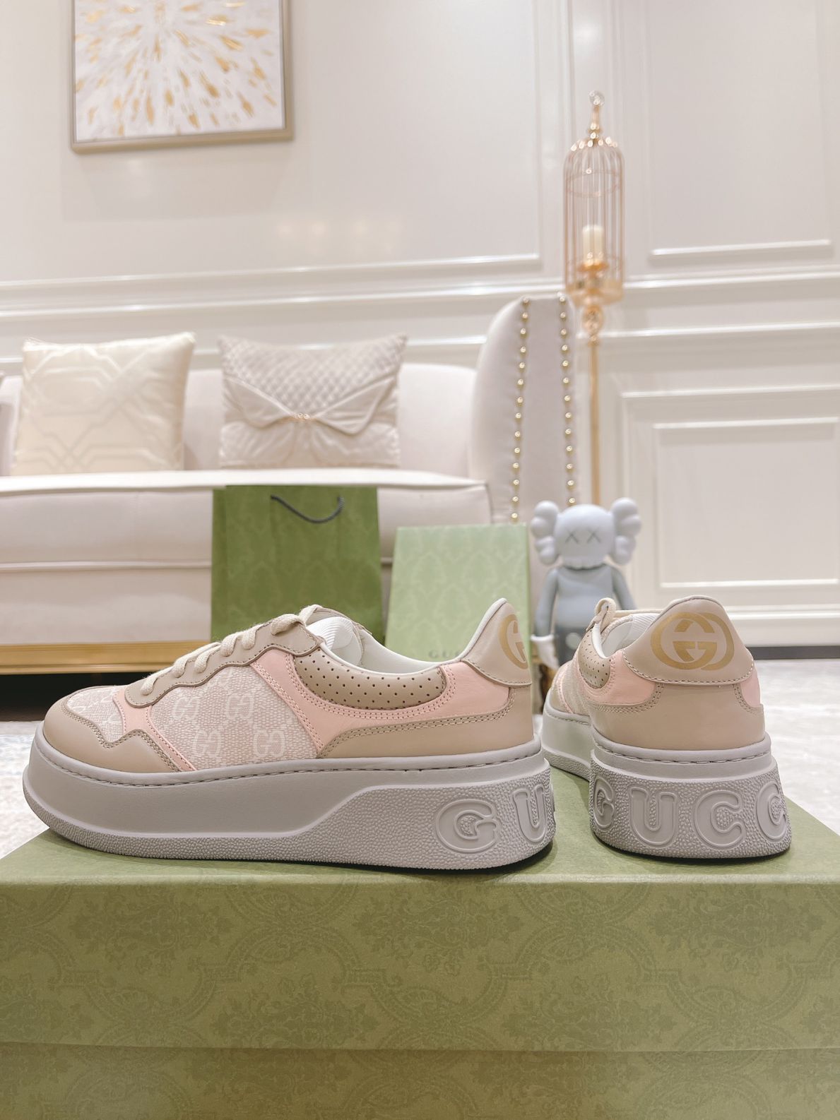 Giày Gucci GG Sneaker Oatmeal Light Pink GG Supreme (Women's) Like Auth