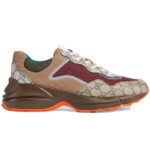 Giày Gucci GG Rhyton sneaker Beige Brick Red and Brown vải Canvas/Jacquard