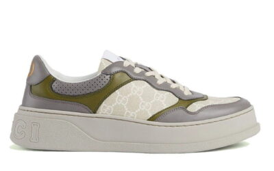 Giày Gucci GG Sneaker Green Grey Leather họa tiết GG Supreme Canvas