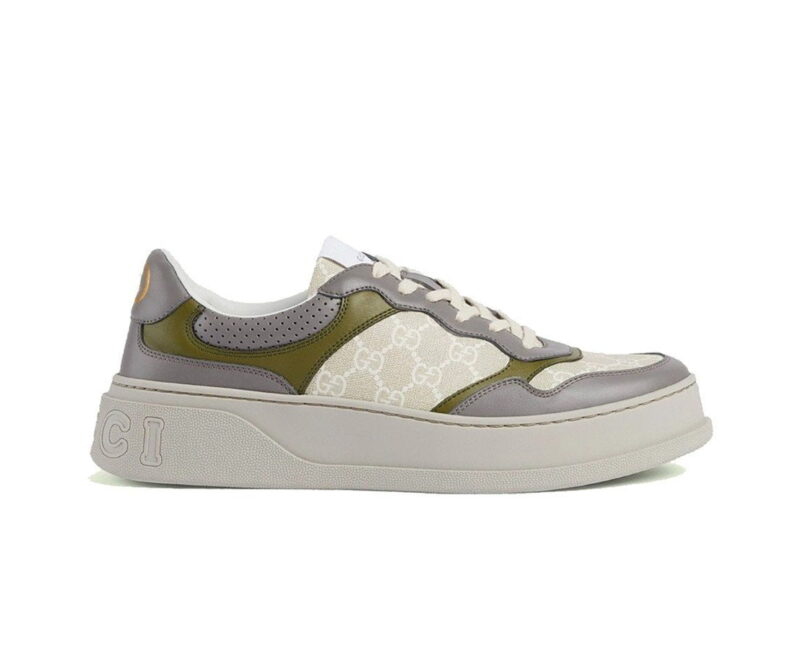 Giày Gucci GG Sneaker Green Grey Leather họa tiết GG Supreme Canvas