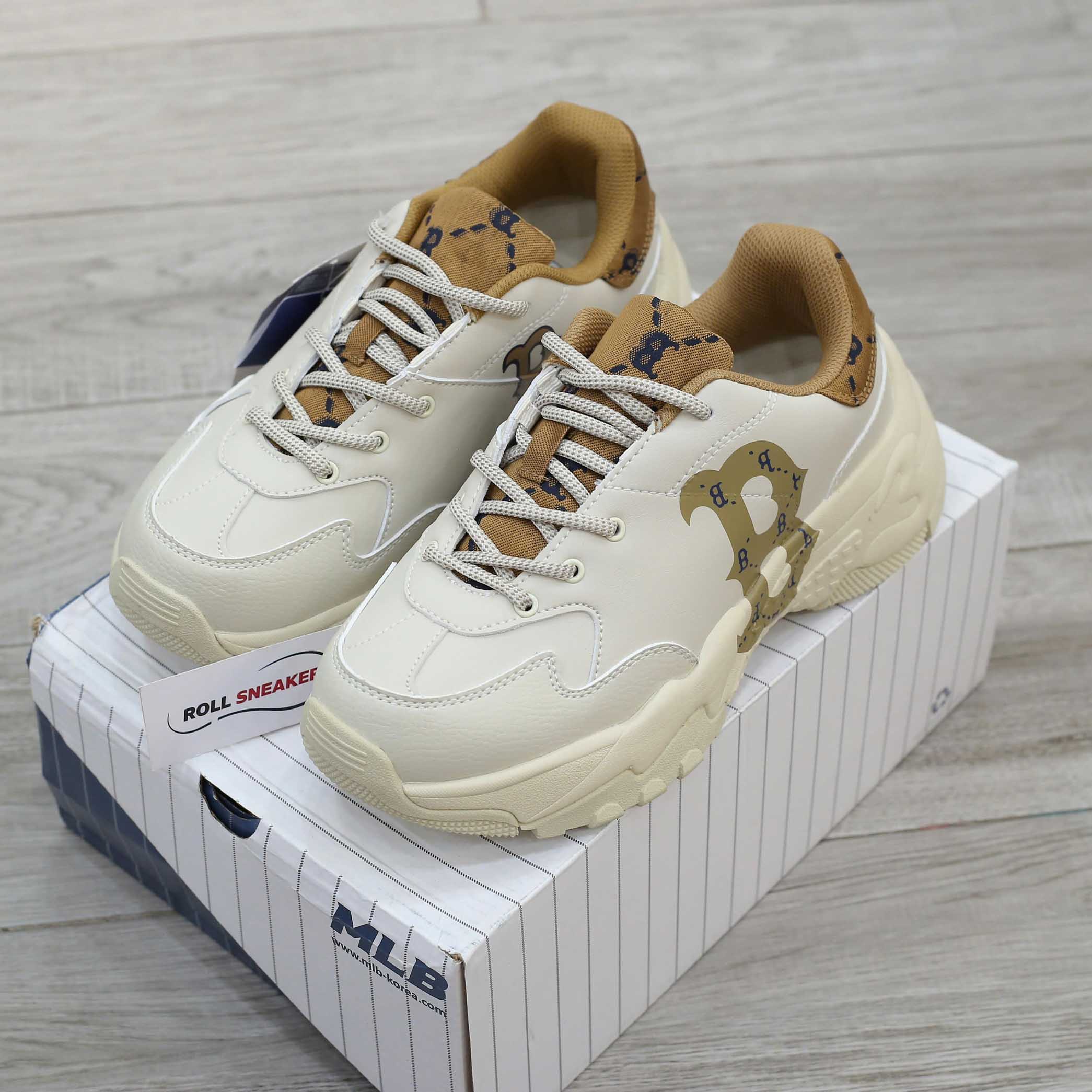 Giày MLB BigBall Chunky Diamond Monogram Boston Red Sox D.Beige