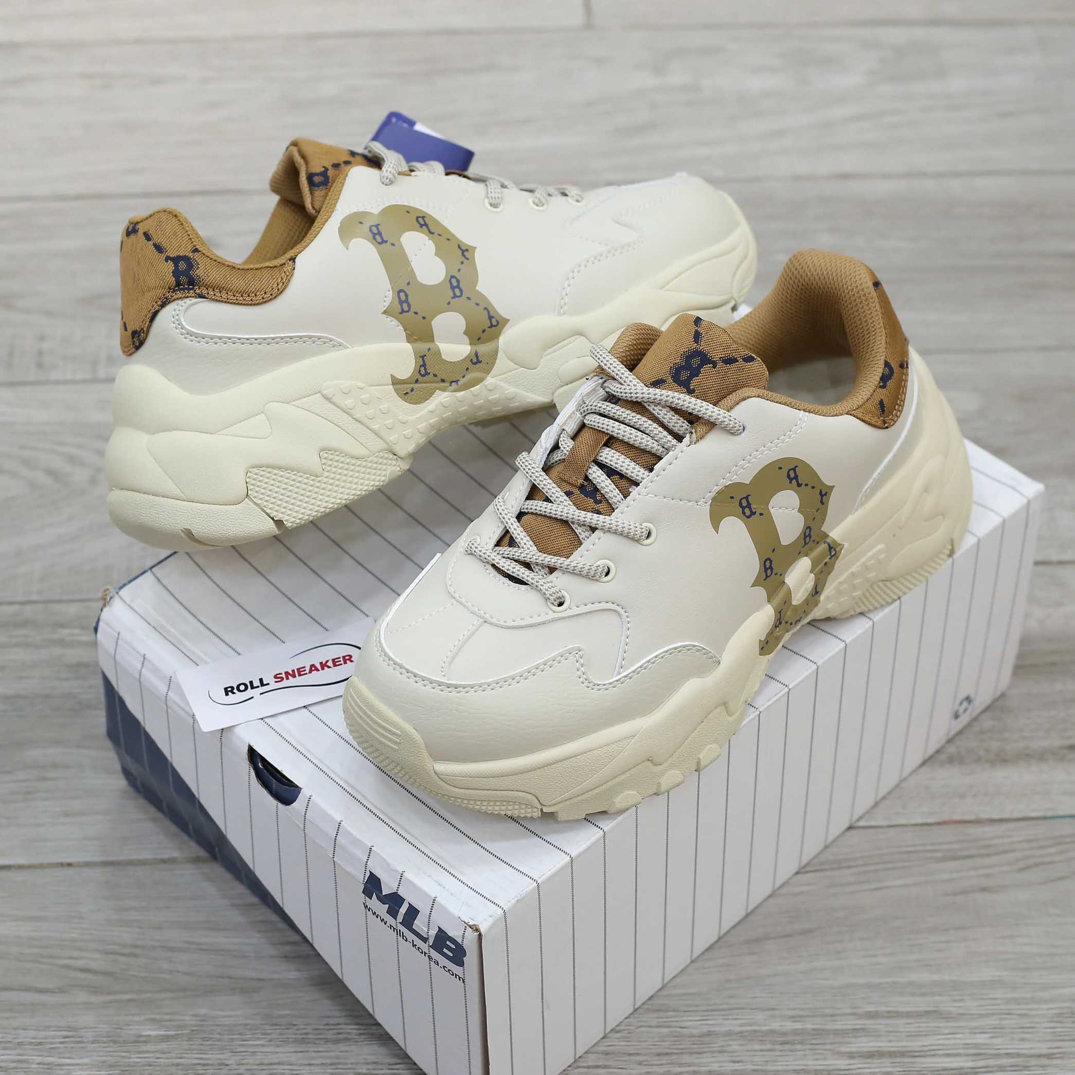 Giày MLB BigBall Chunky Diamond Monogram Boston Red Sox D.Beige