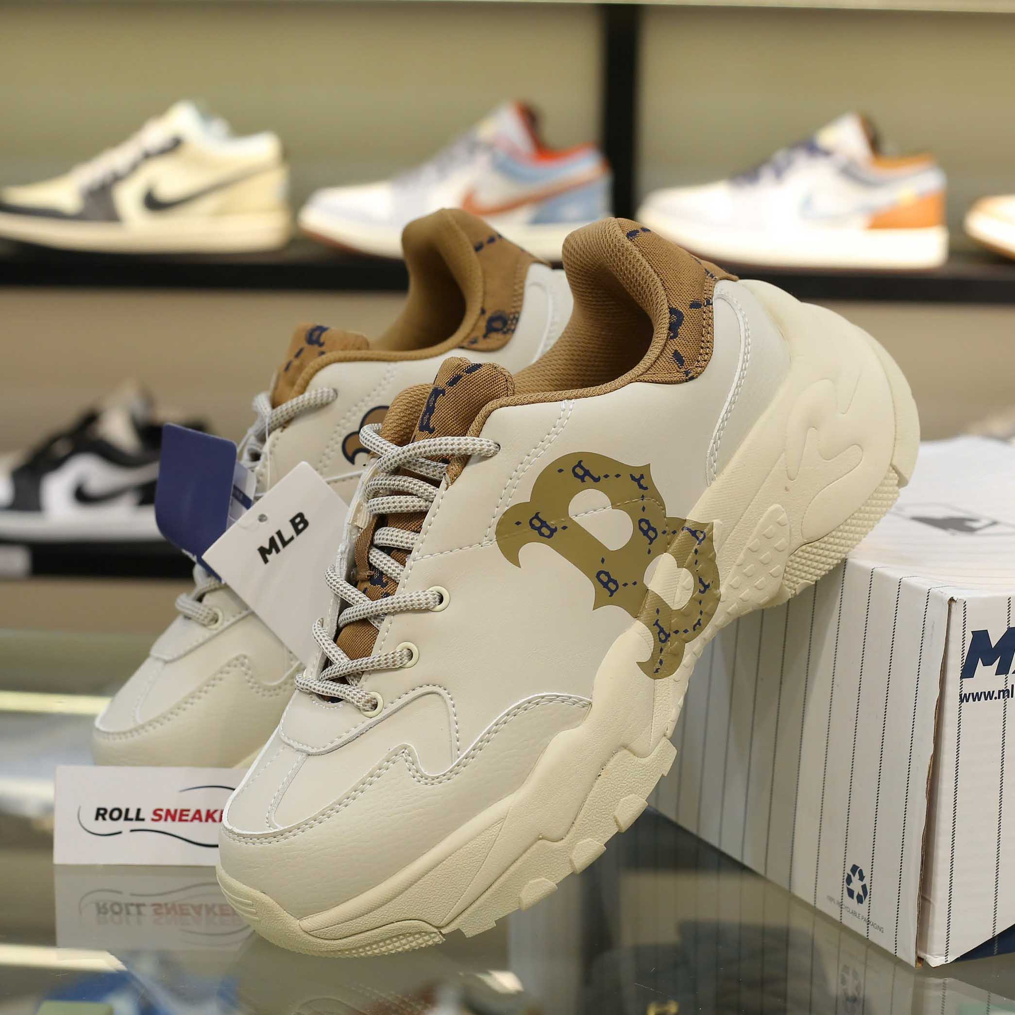 Giày MLB BigBall Chunky Diamond Monogram Boston Red Sox D.Beige