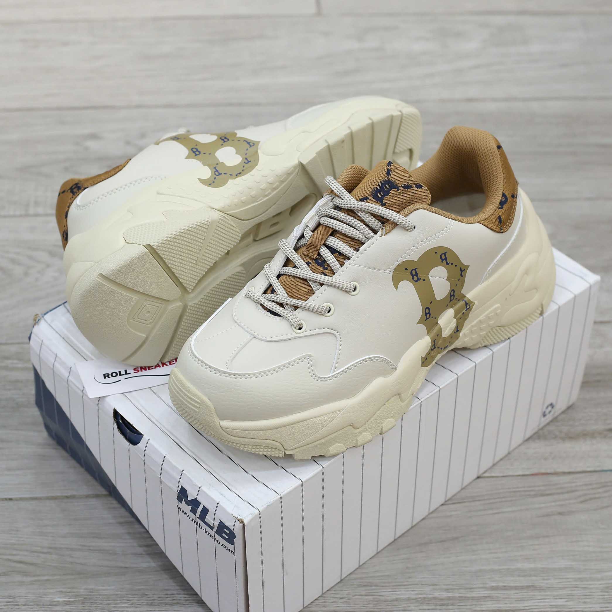 Giày MLB BigBall Chunky Diamond Monogram Boston Red Sox D.Beige