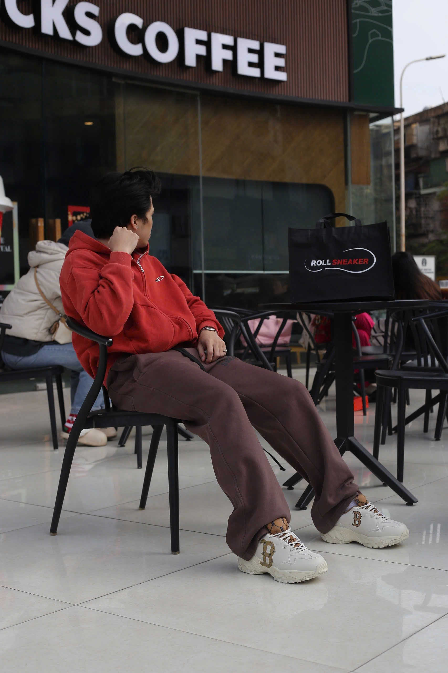 Onfeet Giày MLB BigBall Chunky Diamond Monogram Boston Red Sox D.Beige