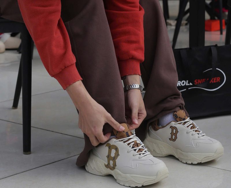 Onfeet Giày MLB BigBall Chunky Diamond Monogram Boston Red Sox D.Beige