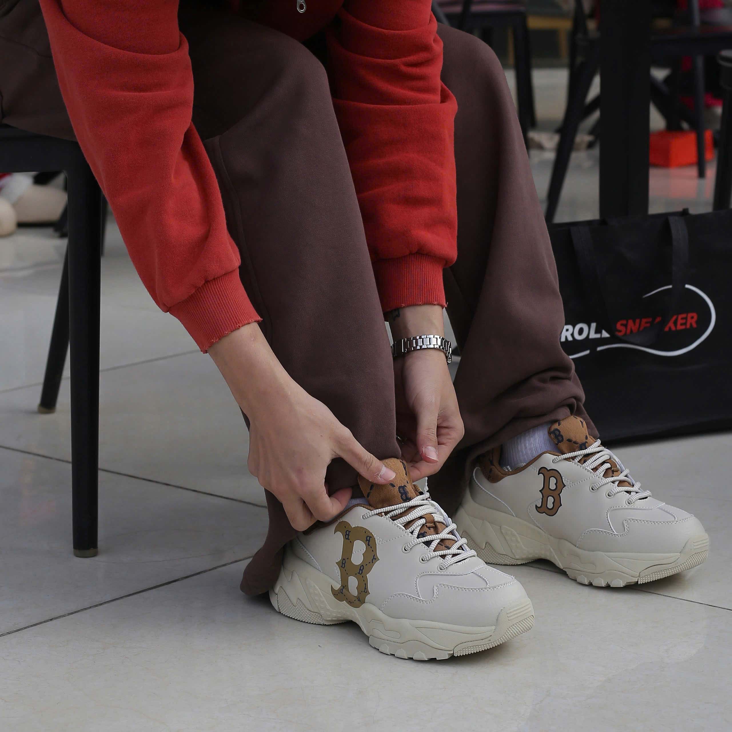 Onfeet Giày MLB BigBall Chunky Diamond Monogram Boston Red Sox D.Beige