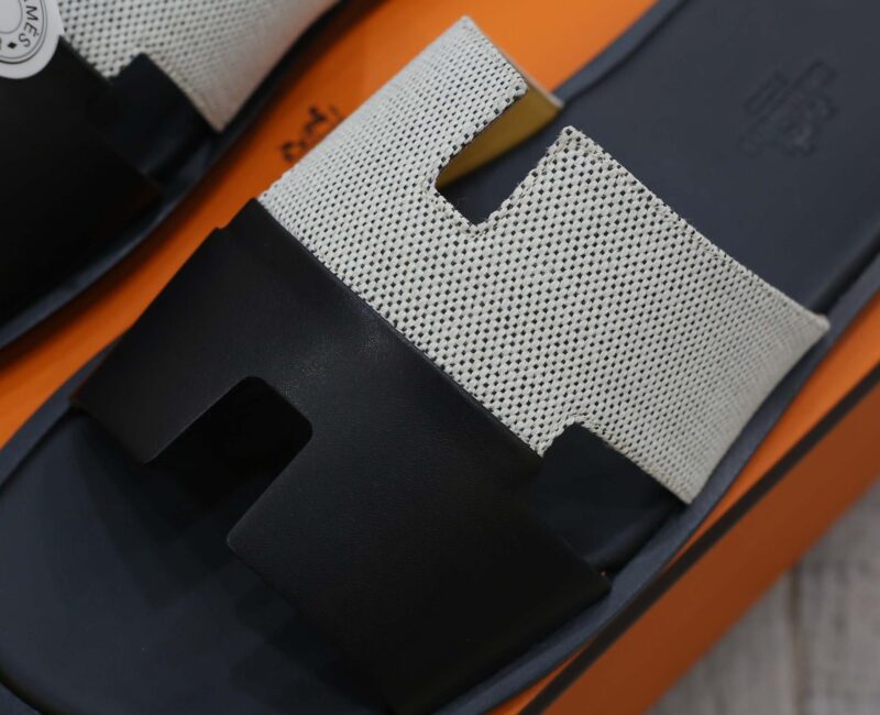 Dép Hermes Nam Canvas Bicolor Black White Like Auth