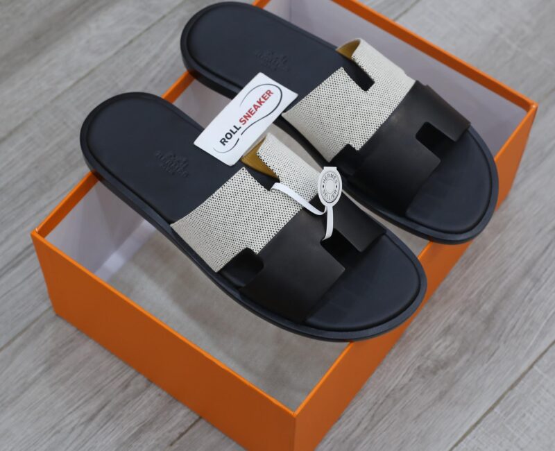 Dép Hermes Nam Canvas Bicolor Black White Like Auth