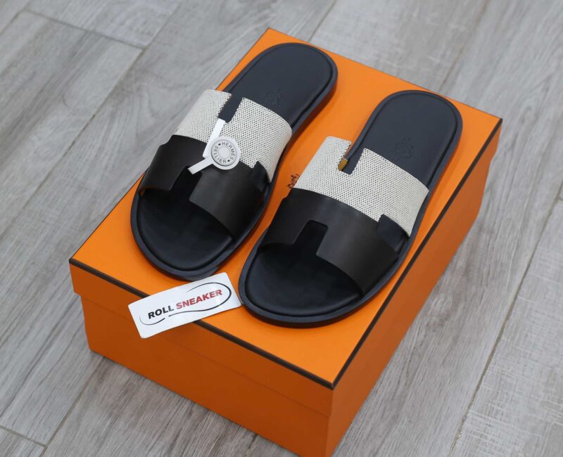 Dép Hermes Nam Canvas Bicolor Black White Like Auth