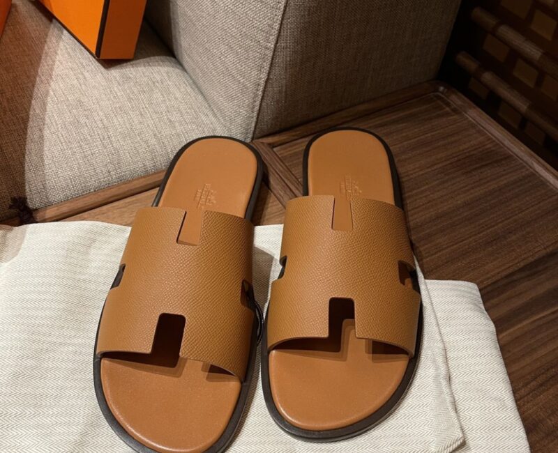 Dép Hermes Izmir Epsom Leather Brown Like Auth