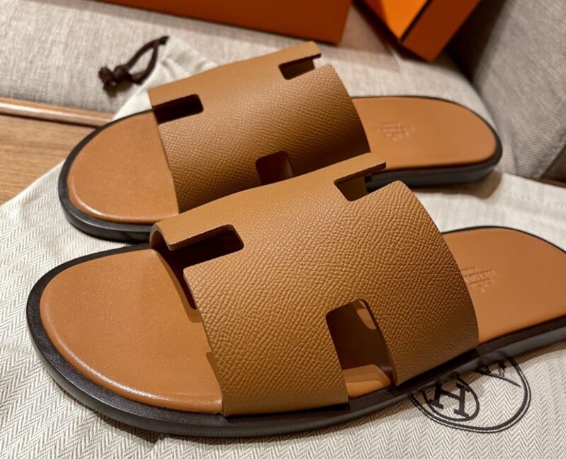 Dép Hermes Izmir Epsom Leather Brown Like Auth