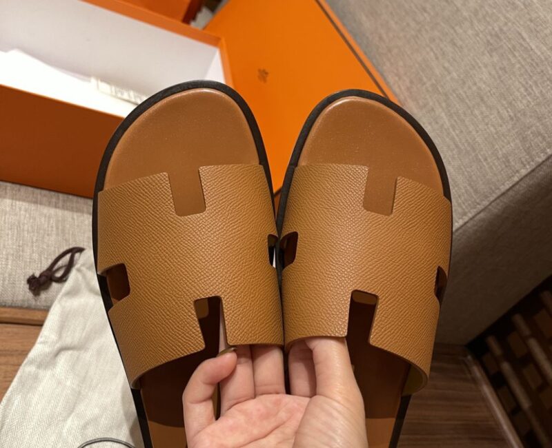 Dép Hermes Izmir Epsom Leather Brown Like Auth