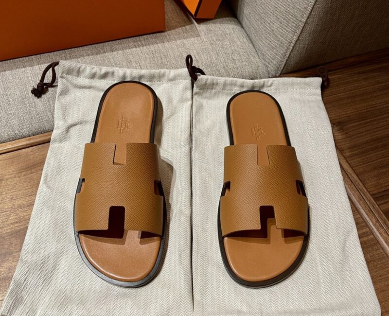 Dép Hermes Izmir Epsom Leather Brown Like Auth