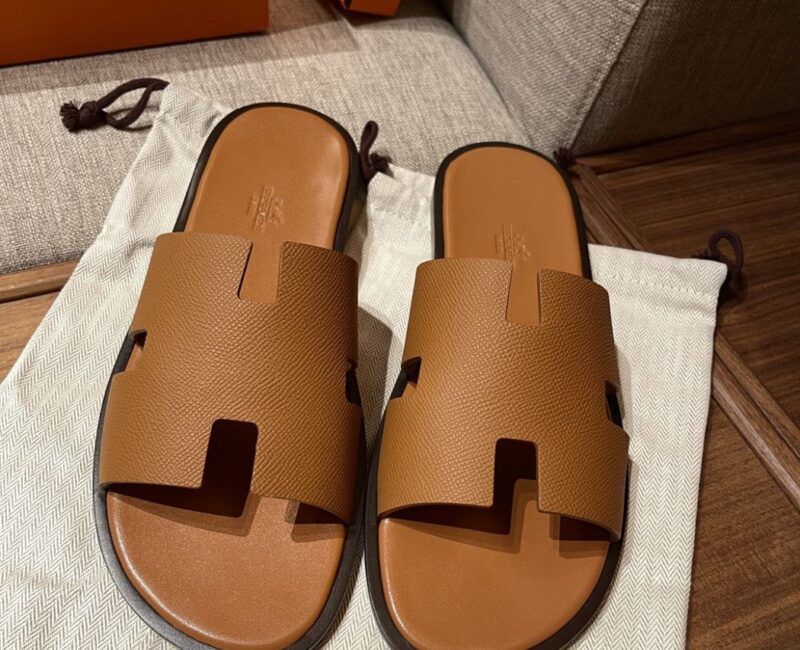 Dép Hermes Izmir Epsom Leather Brown Like Auth