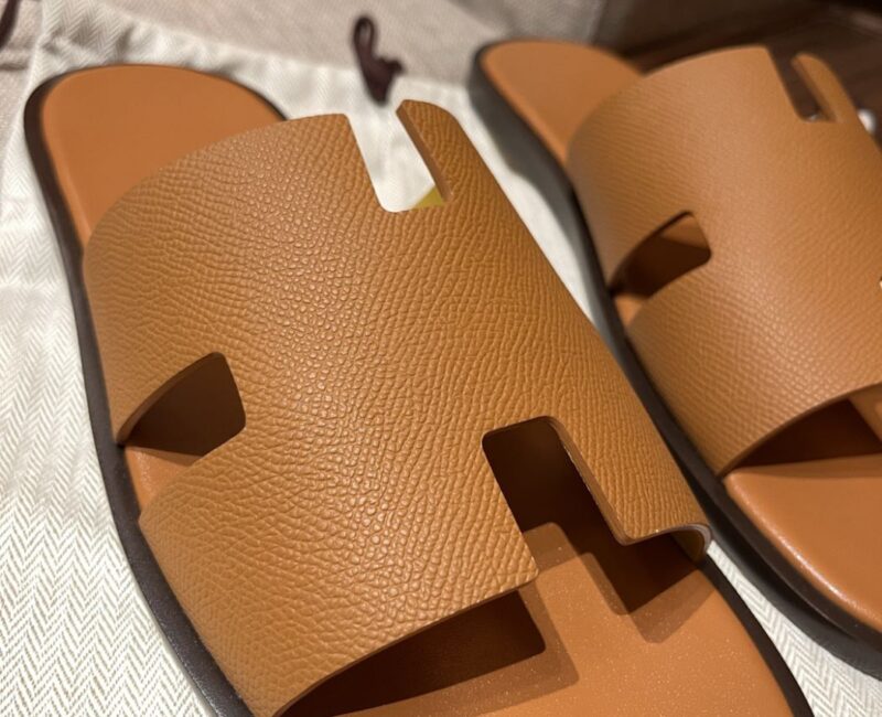 Dép Hermes Izmir Epsom Leather Brown Like Auth