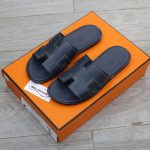 Dép Hermes izmir Marine/White Stitch Da Trơn Best Quality